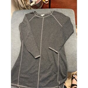 J. Jill Pure Jill Striped Knit Tunic Dress Black Gray Raglan Sleeve Medium